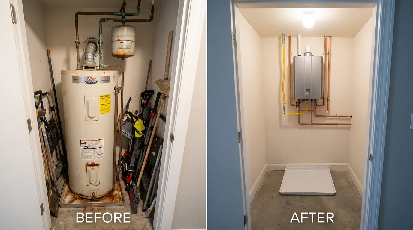 Tank water heater versus wall-mounted tankless unit comparison for Butler, NJ homeowners